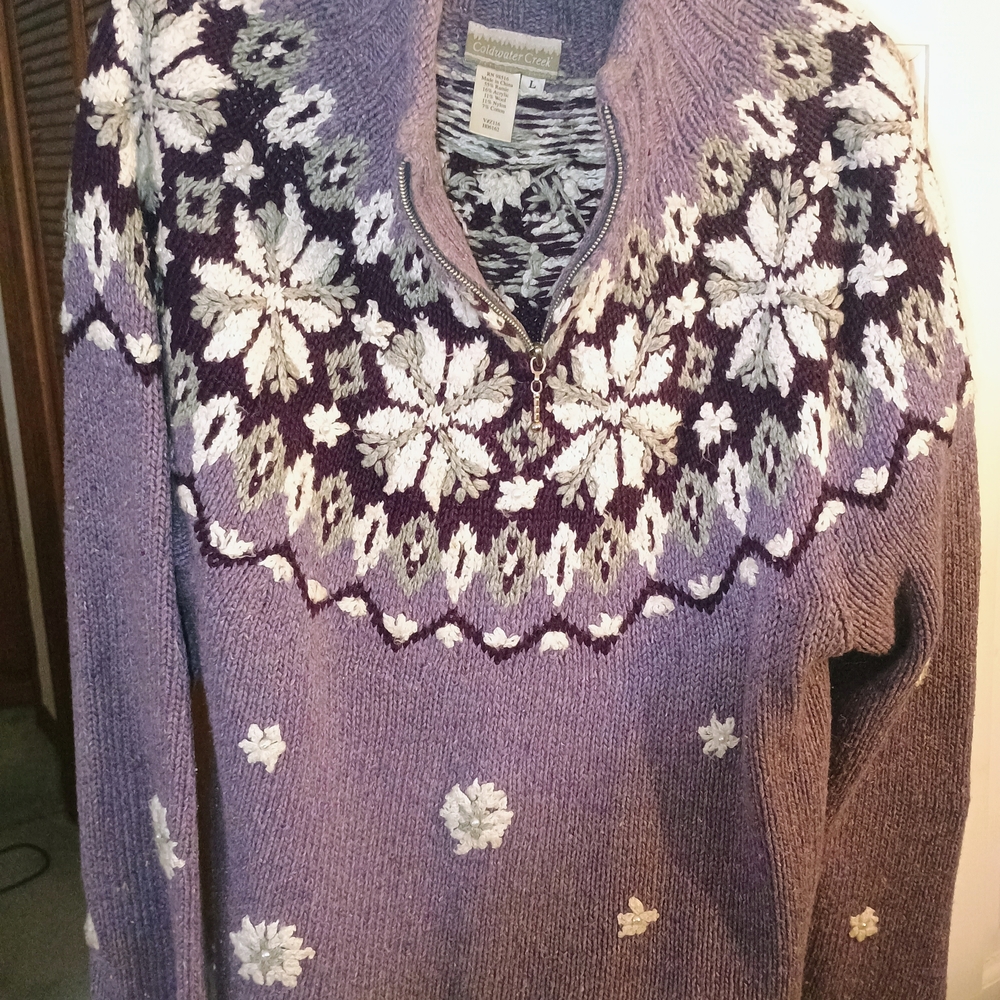 Coldwater Creek Purple Snowflake Women's Sweater